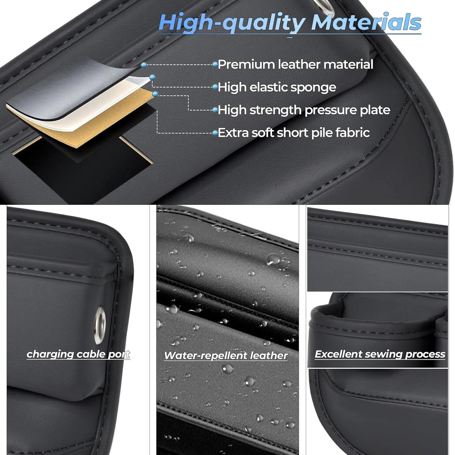 Car Seat Gap Filler Organizer, Car Seat Organizer, Seat Gap Storage Box with Cup Holders for Drink, Car Leather Cup Holder Gap Bag Front Seat for Holding Phone, Sunglasses,Keys（Black Passenger Seat )