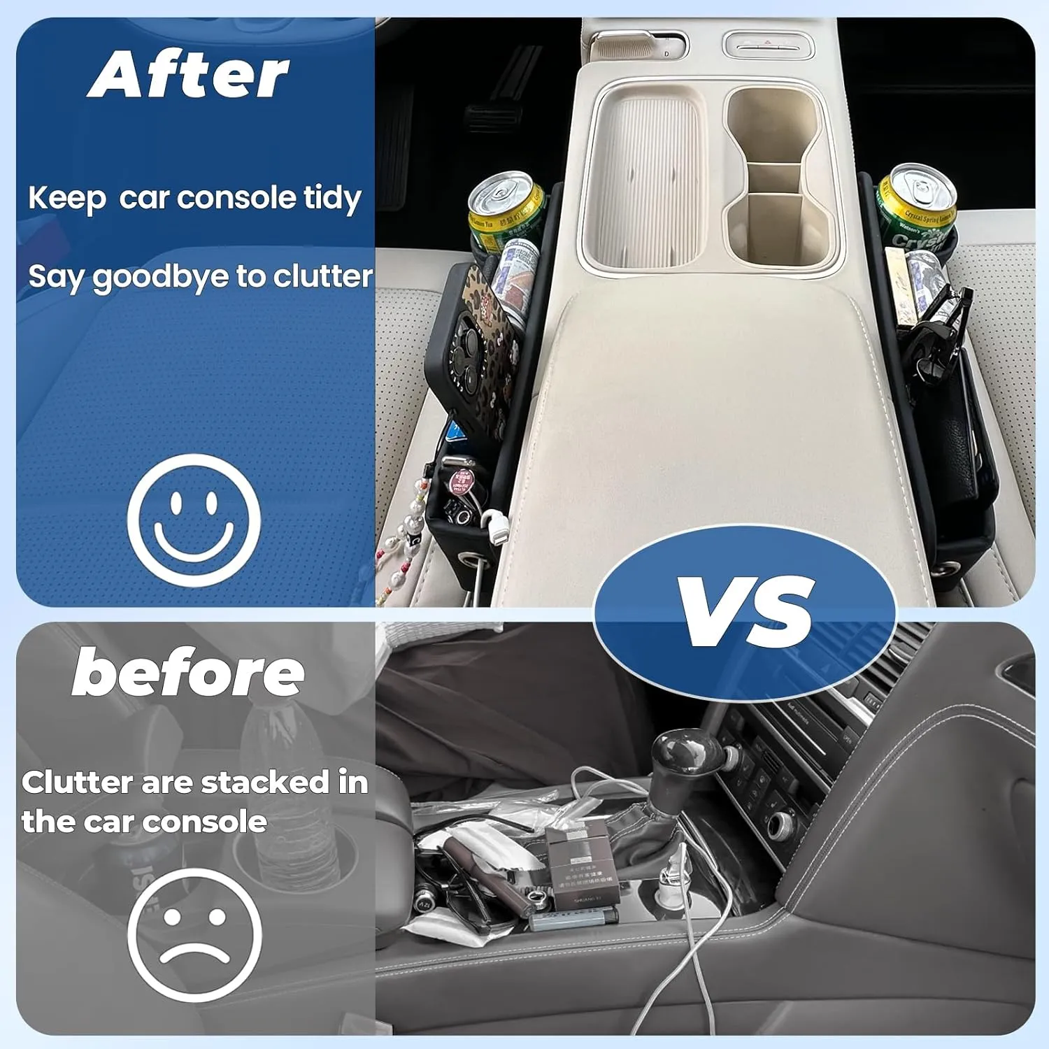 Car Seat Gap Filler Organizer, Car Seat Organizer, Seat Gap Storage Box with Cup Holders for Drink, Car Leather Cup Holder Gap Bag Front Seat for Holding Phone, Sunglasses,Keys（Black Passenger Seat )