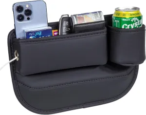 Car Seat Gap Filler Organizer, Car Seat Organizer, Seat Gap Storage Box with Cup Holders for Drink, Car Leather Cup Holder Gap Bag Front Seat for Holding Phone, Sunglasses,Keys（Black Passenger Seat )