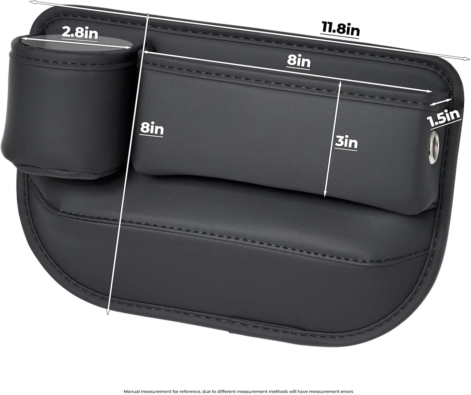 Car Seat Gap Filler Organizer, Car Seat Organizer, Seat Gap Storage Box with Cup Holders for Drink, Car Leather Cup Holder Gap Bag Front Seat for Holding Phone, Sunglasses,Keys（Black Passenger Seat )