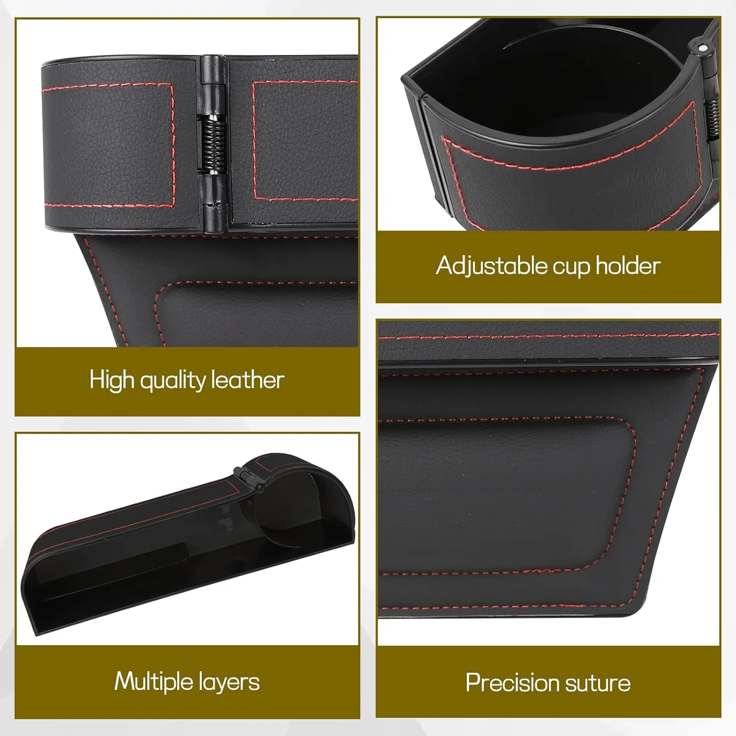 Car Seat Gap Filler Organizer, Multifunctional Car Seat Organizer with Adjustable Cup Holder, Leather Car Seat Gap Storage Box for Holding Phones, Coins, Cards, Keys, Pens (Black)
