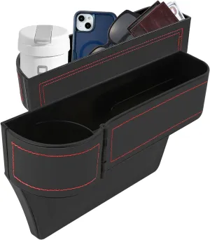 Car Seat Gap Filler Organizer, Multifunctional Car Seat Organizer with Adjustable Cup Holder, Leather Car Seat Gap Storage Box for Holding Phones, Coins, Cards, Keys, Pens (Black)