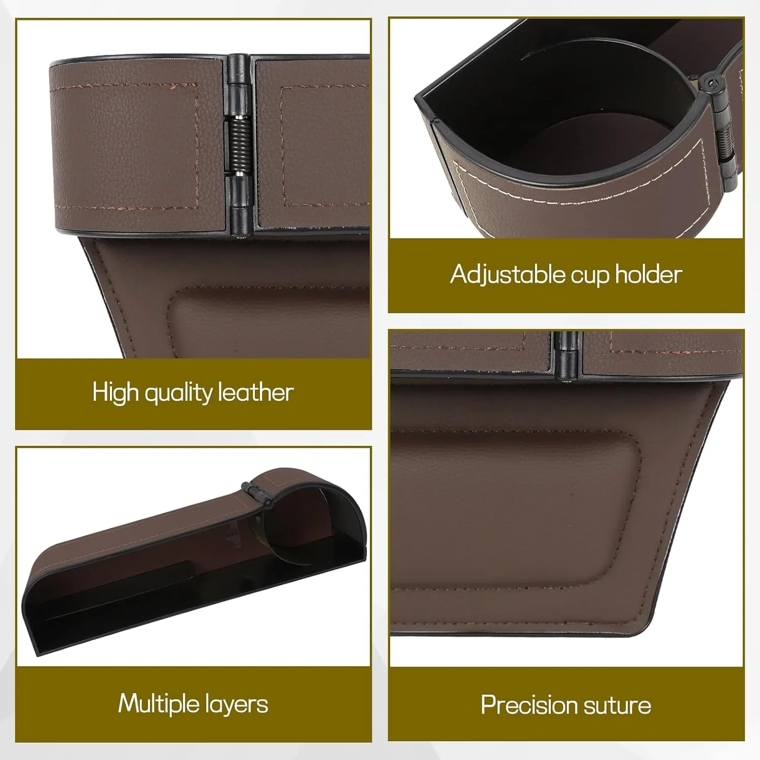 Car Seat Gap Filler Organizer, Multifunctional Car Seat Organizer with Adjustable Cup Holder, Leather Car Seat Gap Storage Box for Holding Phones, Coins, Cards, Keys, Pens (Brown)