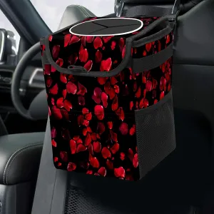 Car Trash Can Black Red Rose Petal Small Auto Garbage Bag with Lid Hanging for Front Seat Car Accessories Car Storage Container Box Fits for SUV Truck Sedan
