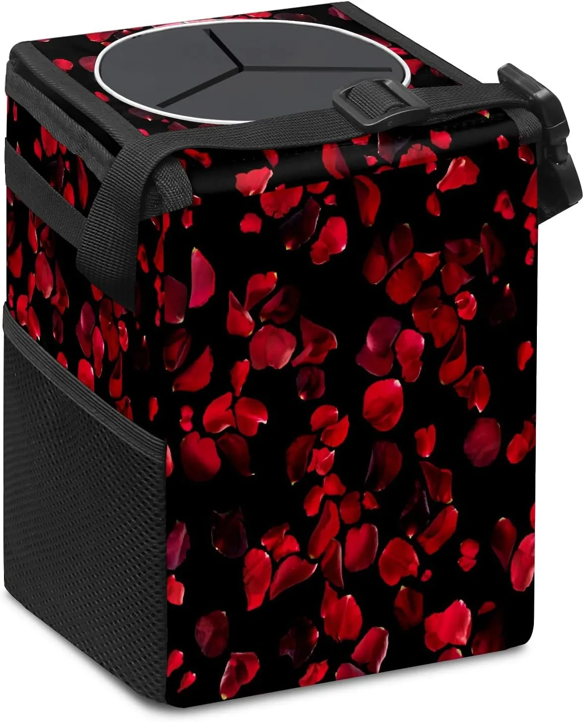 Car Trash Can Black Red Rose Petal Small Auto Garbage Bag with Lid Hanging for Front Seat Car Accessories Car Storage Container Box Fits for SUV Truck Sedan