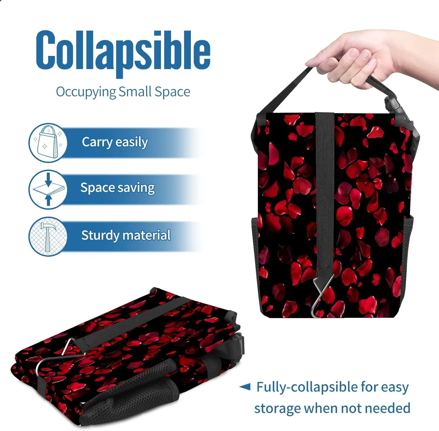 Car Trash Can Black Red Rose Petal Small Auto Garbage Bag with Lid Hanging for Front Seat Car Accessories Car Storage Container Box Fits for SUV Truck Sedan