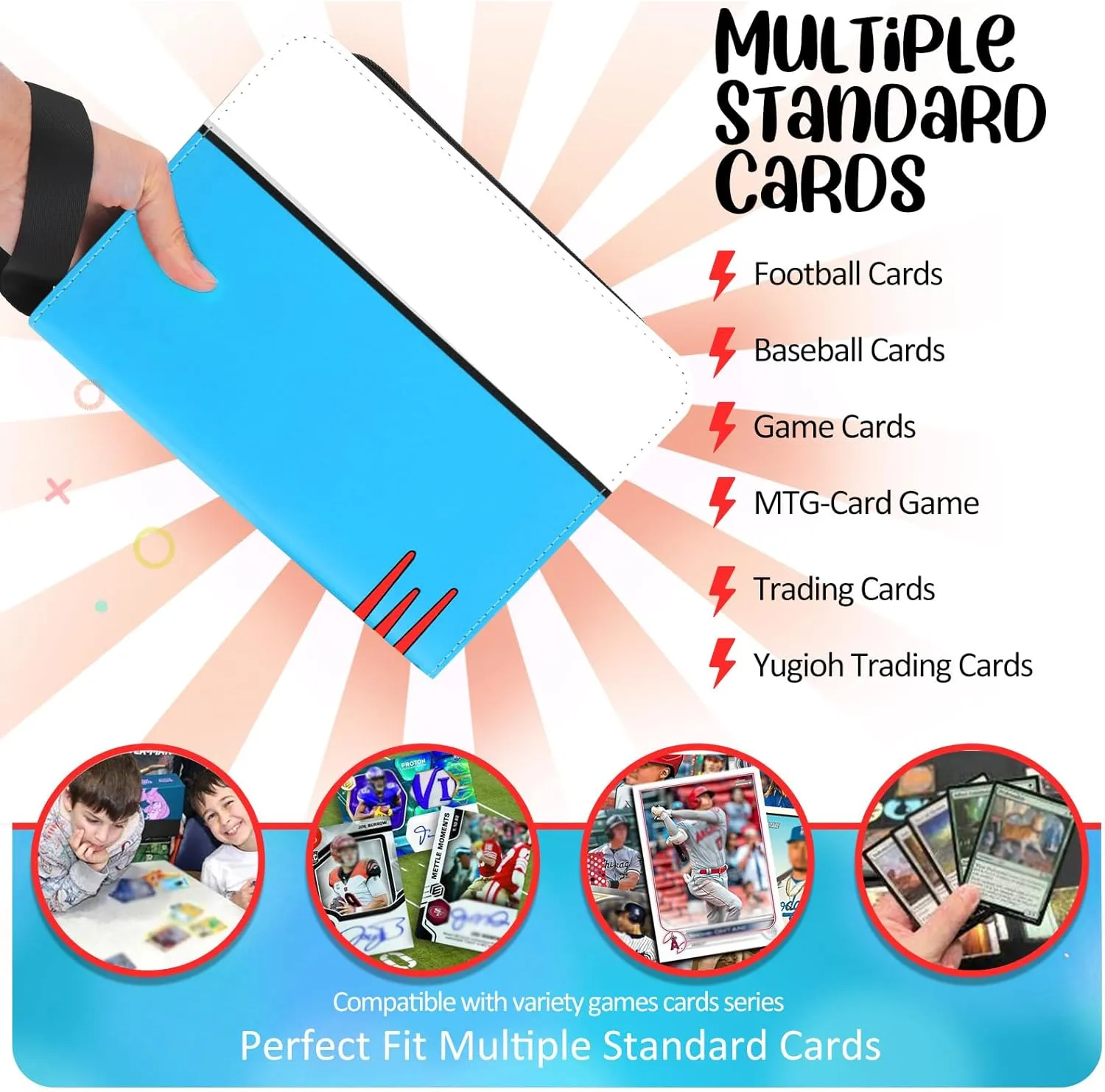 Card Binder 4 Pocket, Collectible Trading Card Albums Fits 400 Cards with 50 Removable Sleeves, Portable Trading Card Binder Collection Album Holder, Game Card Case book With Zipper for Gifts, Blue