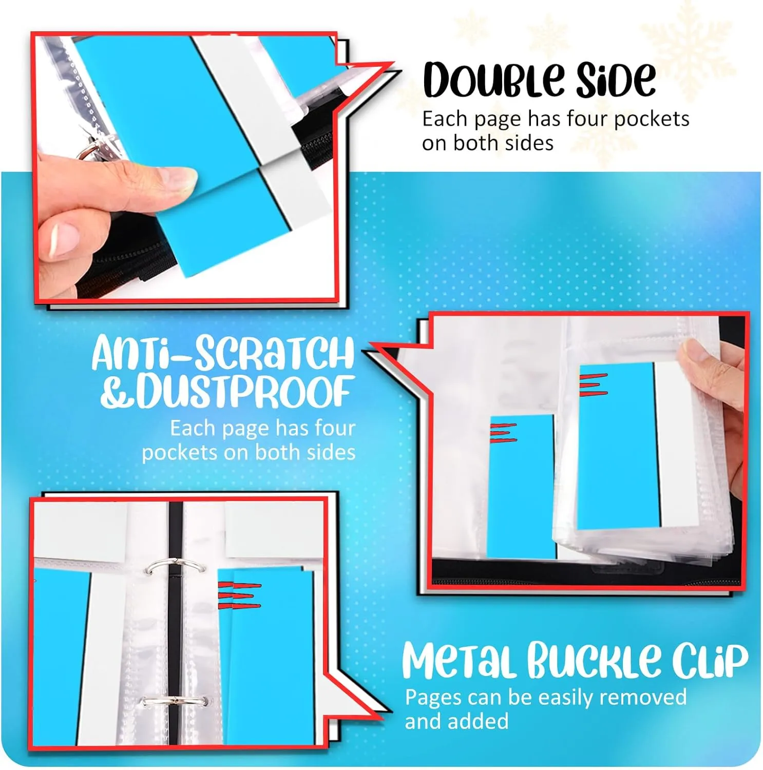 Card Binder 4 Pocket, Collectible Trading Card Albums Fits 400 Cards with 50 Removable Sleeves, Portable Trading Card Binder Collection Album Holder, Game Card Case book With Zipper for Gifts, Blue