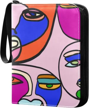 Card Binder 4 Pocket, Trading Card Binder Holder Fits 400 Cards with 50 Sleeves, Card Collection Binder Album Book Holder for Baseball Football Games Cards, Colorful Art Face