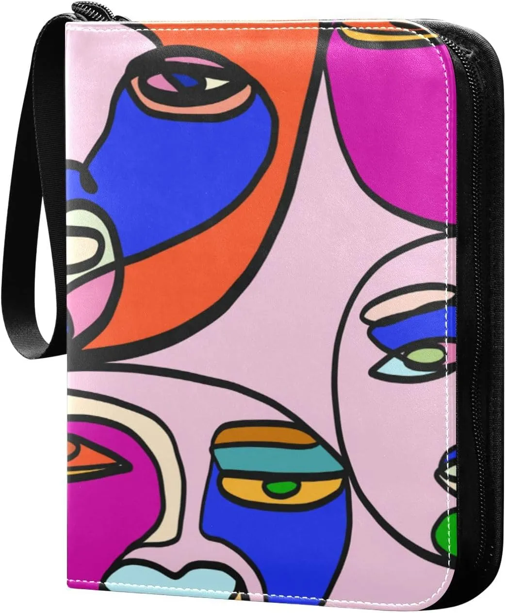 Card Binder 4 Pocket, Trading Card Binder Holder Fits 400 Cards with 50 Sleeves, Card Collection Binder Album Book Holder for Baseball Football Games Cards, Colorful Art Face