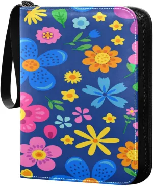 Card Binder 4 Pocket, Trading Card Binder Holder Fits 400 Cards with 50 Sleeves, Card Collection Binder Album Book Holder for Baseball Football Games Cards, Colorful Flowers