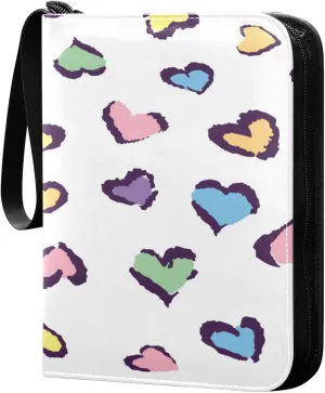 Card Binder 4 Pocket, Trading Card Binder Holder Fits 400 Cards with 50 Sleeves, Card Collection Binder Album Book Holder for Baseball Football Games Cards, Colorful Leopard Hearts