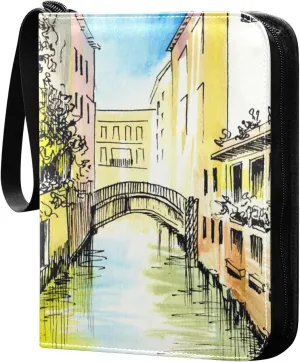 Card Binder 4 Pocket, Trading Card Binder Holder Fits 400 Cards with 50 Sleeves, Card Collection Binder Album Book Holder for Baseball Football Games Cards, Watercolor Painting