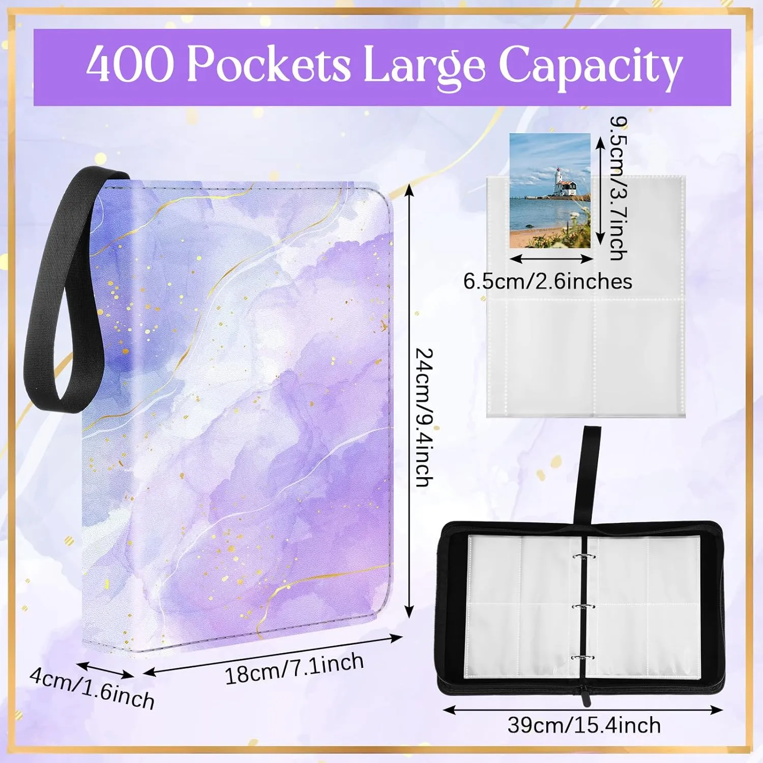 Card Binder 4/9 Pocket PU Waterproof Trading Binder Compatible with Mtg for 400/900 Portable Album Holder with Zipper Wristband Card Organizer Book Case