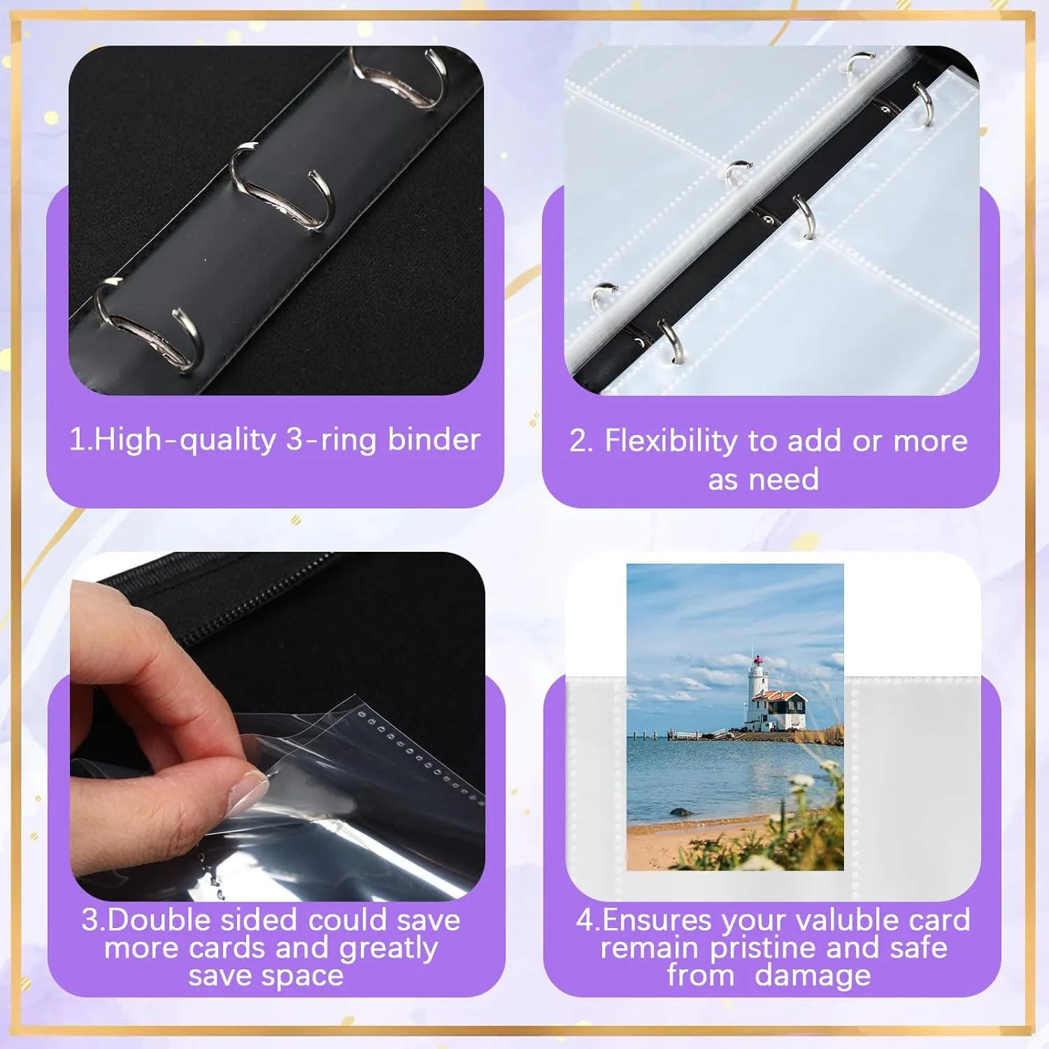 Card Binder 4/9 Pocket PU Waterproof Trading Binder Compatible with Mtg for 400/900 Portable Album Holder with Zipper Wristband Card Organizer Book Case