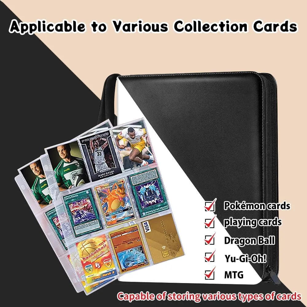 Card Binder with 9 Pockets - Holds Up to 900 Cards, Trading Card Collection Case Book (Black, 9 Pockets/900 Cards)
