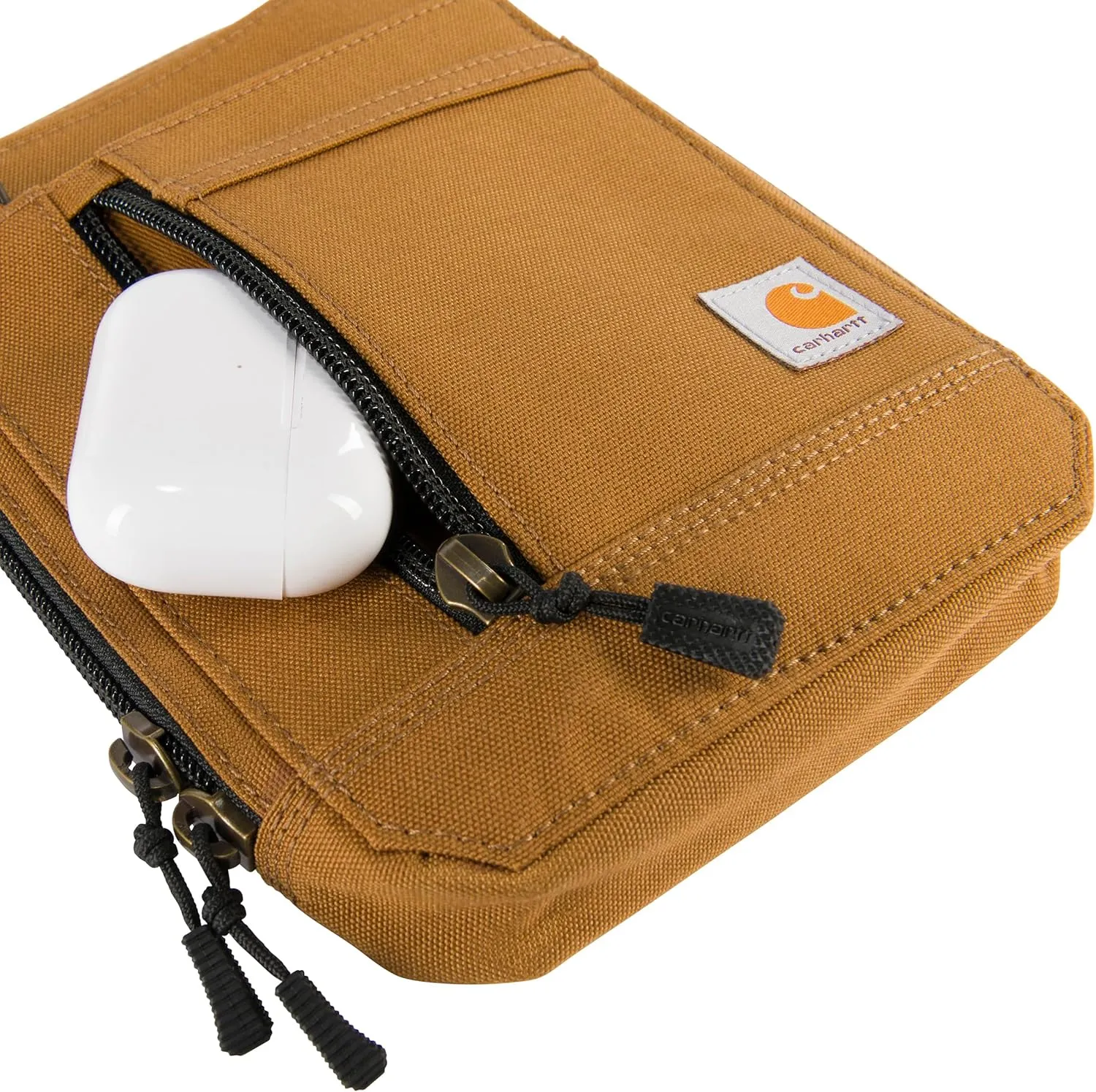 Carhartt Water Resistant Nylon Duck Crossbody Wallet W/Adjustable Strap and Zipper Closure, Brown