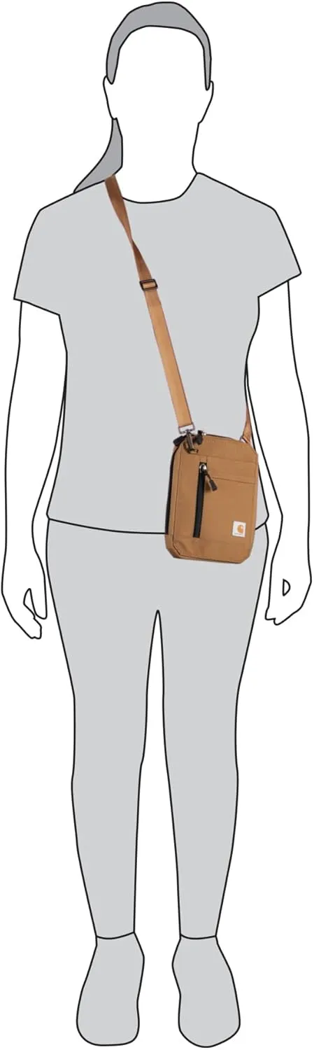 Carhartt Water Resistant Nylon Duck Crossbody Wallet W/Adjustable Strap and Zipper Closure, Brown