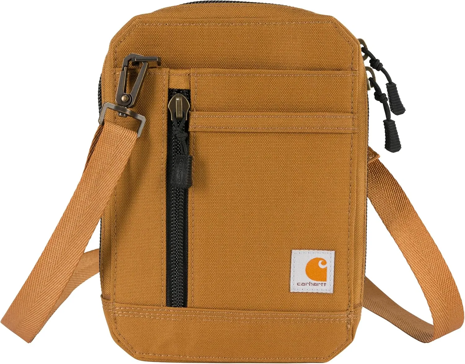 Carhartt Water Resistant Nylon Duck Crossbody Wallet W/Adjustable Strap and Zipper Closure, Brown
