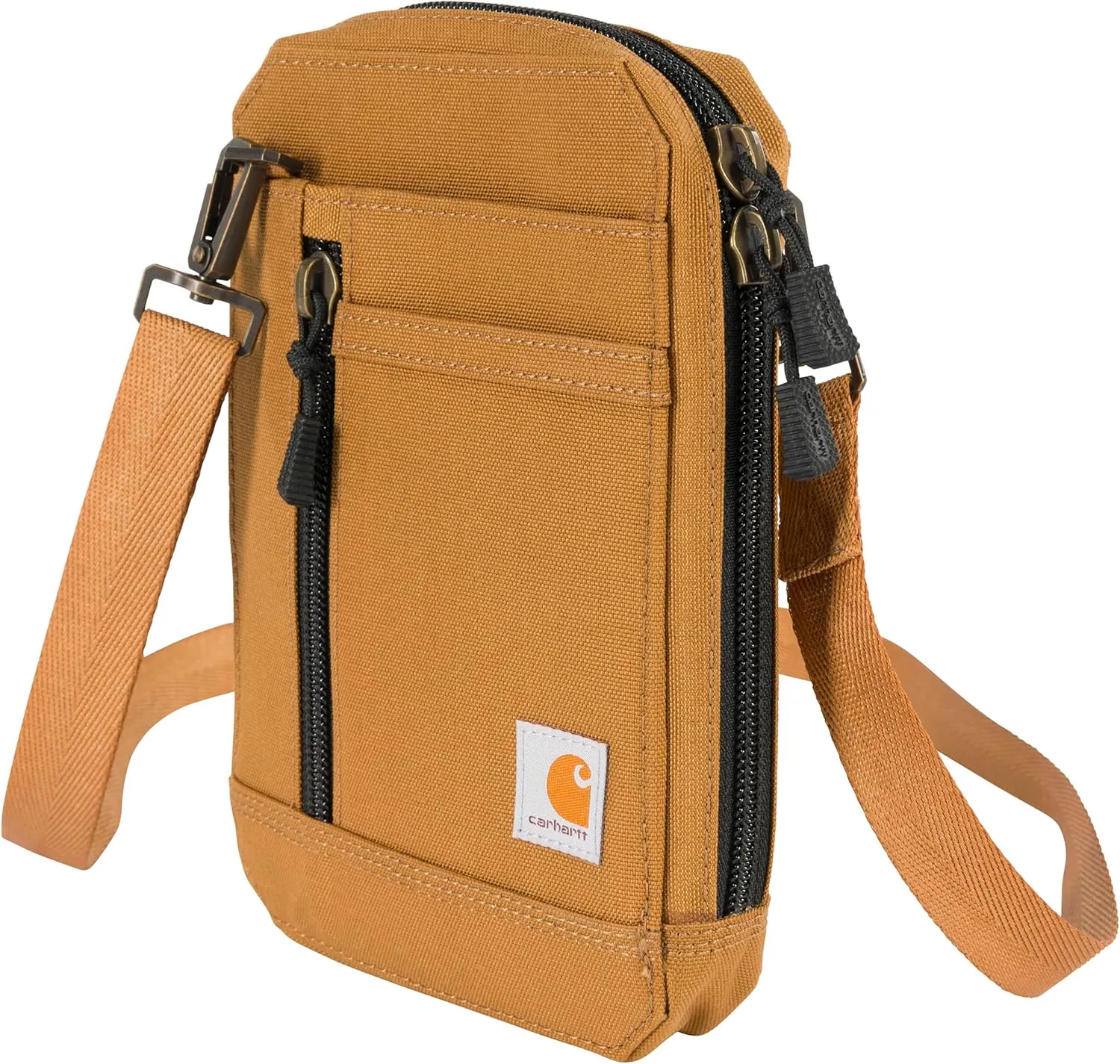 Carhartt Water Resistant Nylon Duck Crossbody Wallet W/Adjustable Strap and Zipper Closure, Brown