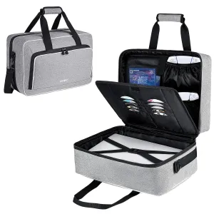 Carrying Case Compatible with PS5/PS4/PS5 Pro,17 Pockets Travel Storage Bag with Thick Padding Compatible with Playstation 5/PS5 Digital Edition,Controller,Game Discs,Charger & Accessories,Grey