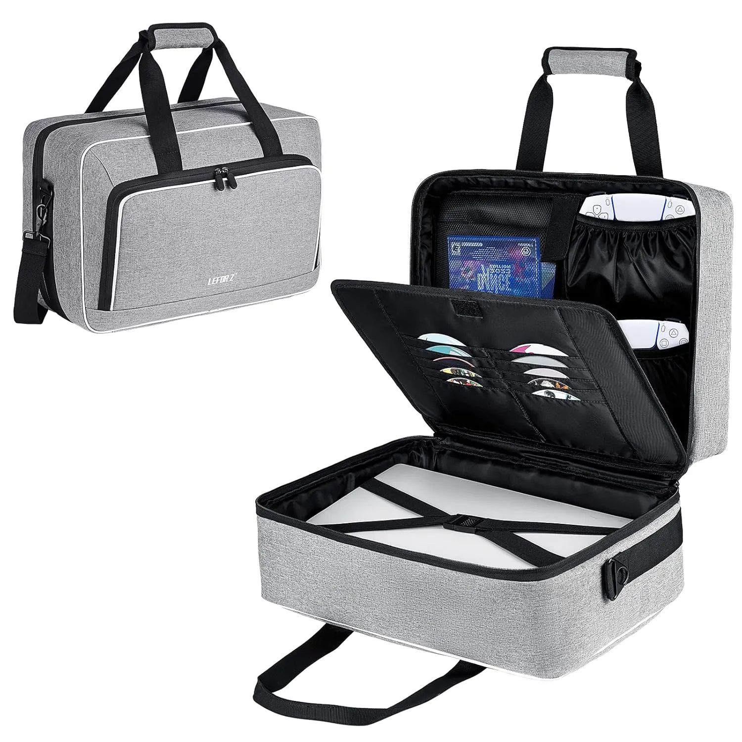 Carrying Case Compatible with PS5/PS4/PS5 Pro,17 Pockets Travel Storage Bag with Thick Padding Compatible with Playstation 5/PS5 Digital Edition,Controller,Game Discs,Charger & Accessories,Grey