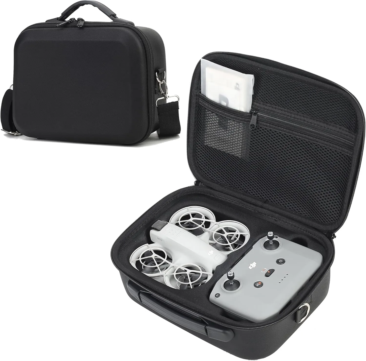 Carrying Case for DJI Neo Combo, Portable PU Leather Shoulder Bag Travel Case for DJI Neo Combo, Compatible with RC-N3/N2, Neo Battery, Charging Hub and other Accessories, Black