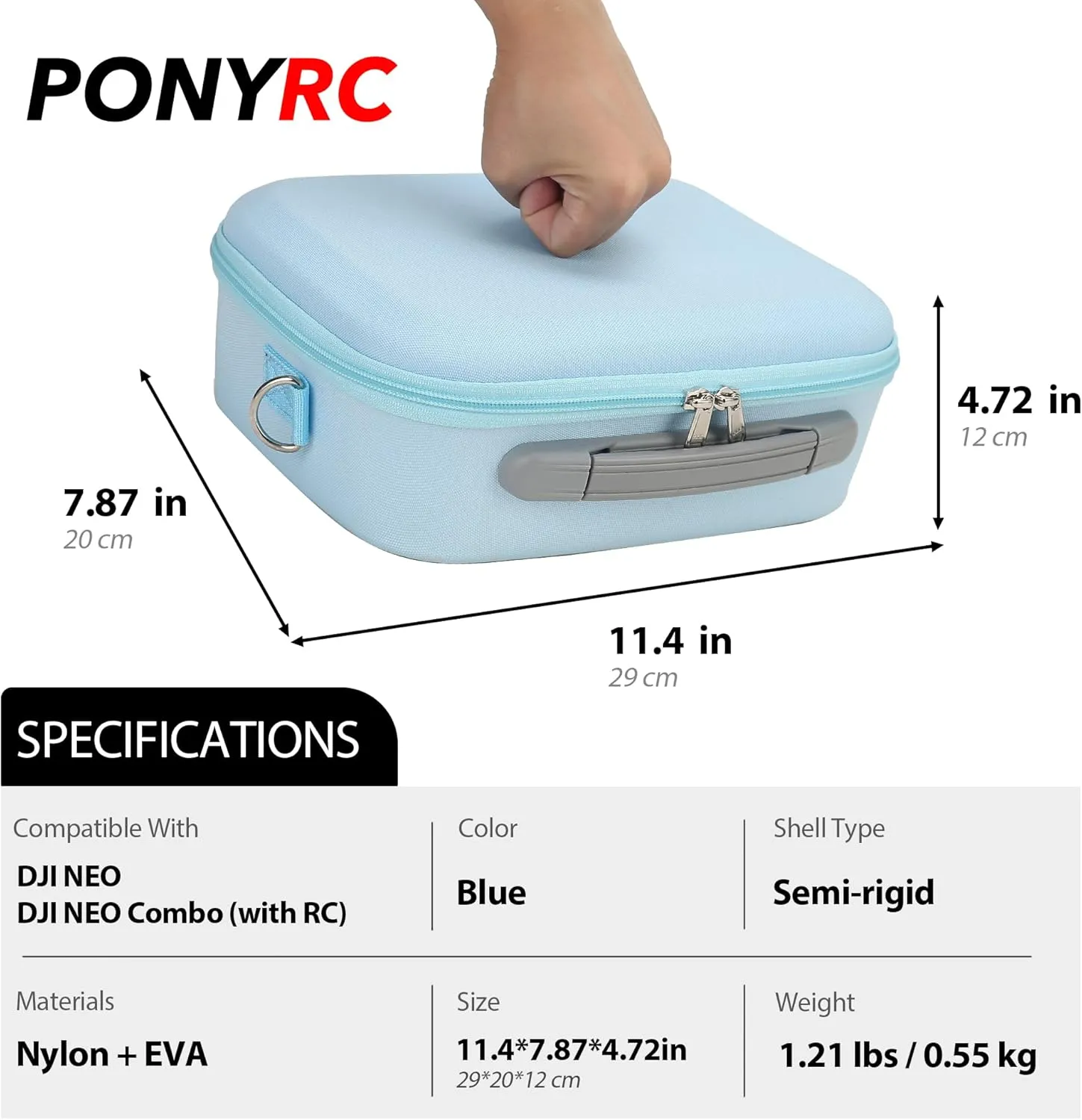 Carrying Case for DJI Neo Combo, Portable Storage Bag Travel Case for DJI Neo Combo, Compatible with RC-N3/N2 Remote Controller, Neo Battery, Charging Hub and other Accessories, Light Blue