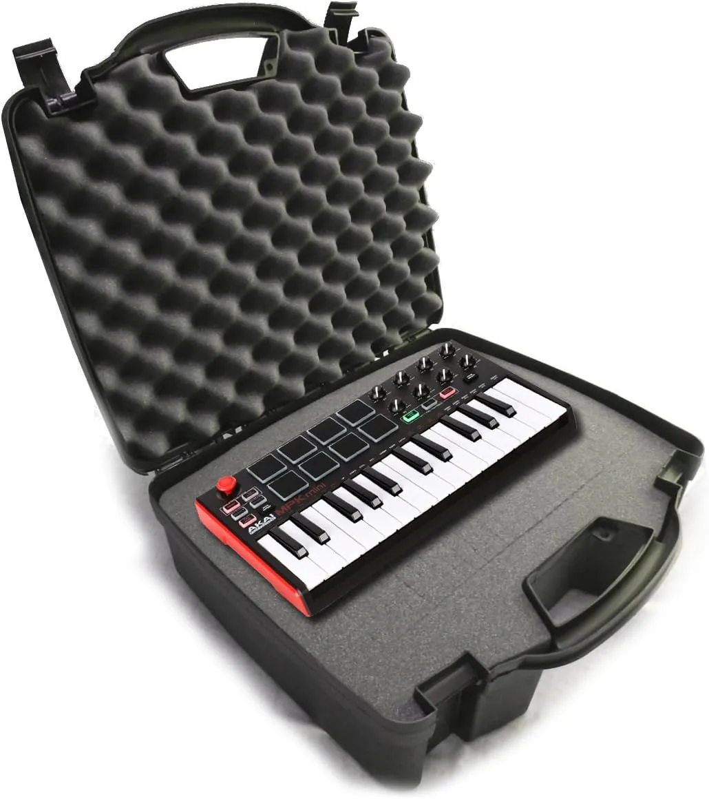 Casematix Studiocase Travel Studio Hard Case Compatible with Alesis Sr18 or Sr16 Drum Machines, 25 Key Mini Akai Professional Mpk Midi or IK iRig Keys 2 Mini and Accessories in Customizable Foam