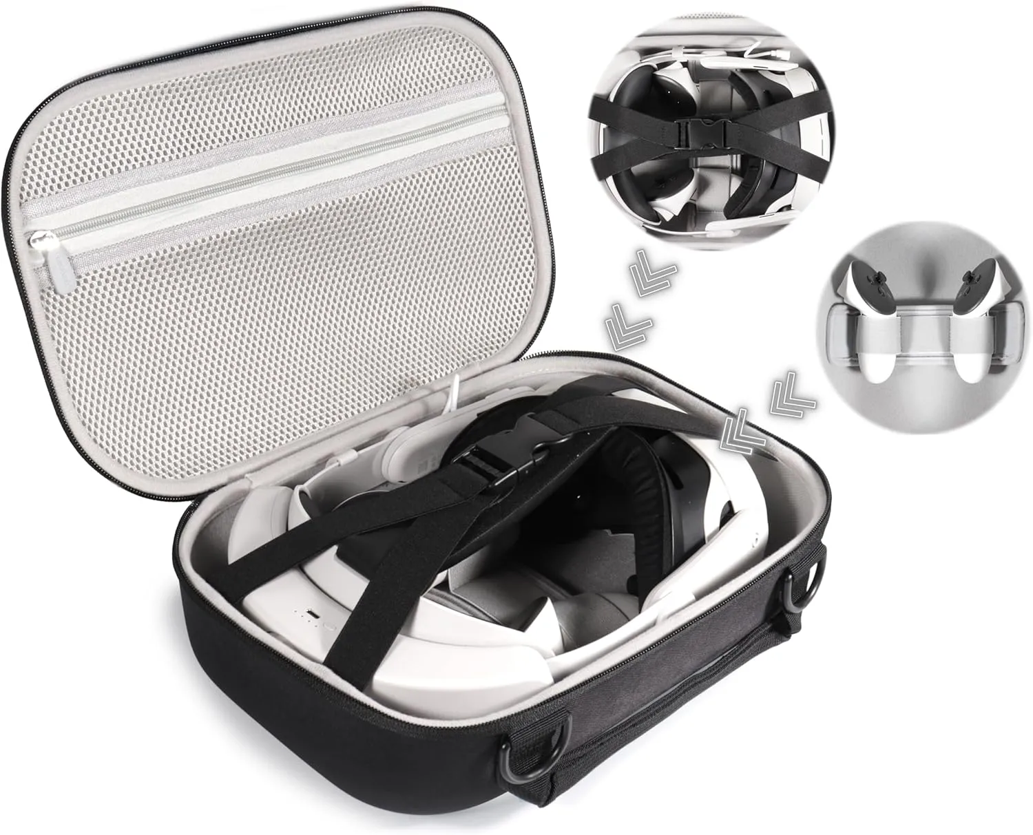 CaseSack Case compatible with Meta Quest 3/ 3s and Meta Quest 2, Organizing travel case for VR Headset, controller and accessories, with shoulder strap for easy carrying and play (Black)