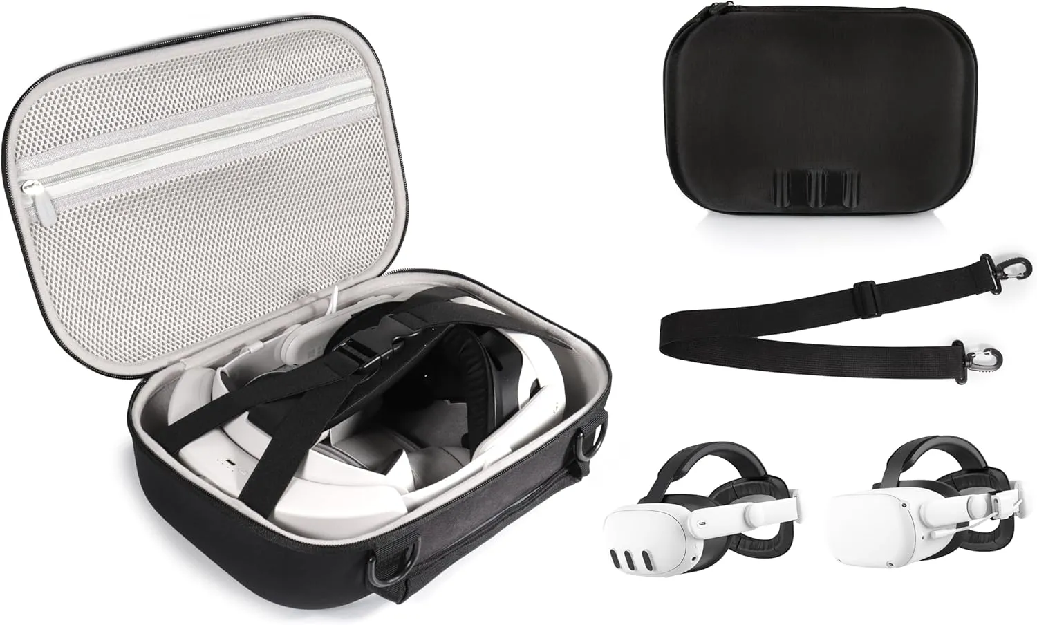 CaseSack Case compatible with Meta Quest 3/ 3s and Meta Quest 2, Organizing travel case for VR Headset, controller and accessories, with shoulder strap for easy carrying and play (Black)