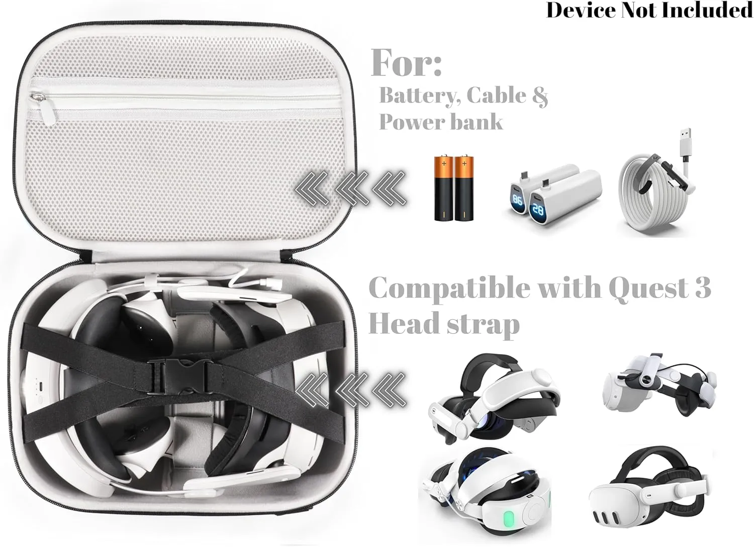 CaseSack Case compatible with Meta Quest 3/ 3s and Meta Quest 2, Organizing travel case for VR Headset, controller and accessories, with shoulder strap for easy carrying and play (Black)