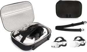 CaseSack Case compatible with Meta Quest 3/ 3s and Meta Quest 2, Organizing travel case for VR Headset, controller and accessories, with shoulder strap for easy carrying and play (Black)