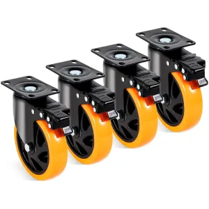 Caster, 5-inch Swivel Plate Casters, Set of 4, with Security A/B Locking No Noise PVC, Heavy Duty 450 lbs Load Capacity Per Caster, Non-Marking Compatible with Cart Furniture Workbench