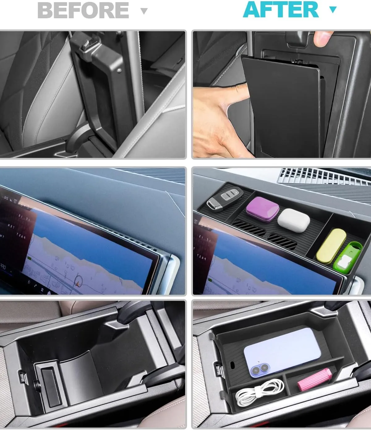 CDEFG 3PCS for 2025 BMW X3 Center Console Organizer for 2025 BMW X3 G45 (30 xDrive/M50 xDrive) Accessories Middle Console Tray & Behind-Screen Dash Organizer & Armrest Hidden Storage Box