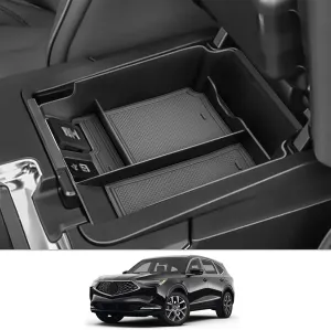 CDEFG Center Console Organizer Tray for 2022 2023 2024 Acura MDX Armrest Tray Storage Box Secondary Insert Tray Coin Container 2022-2024 Acura MDX Interior Accessories (Black Trim)