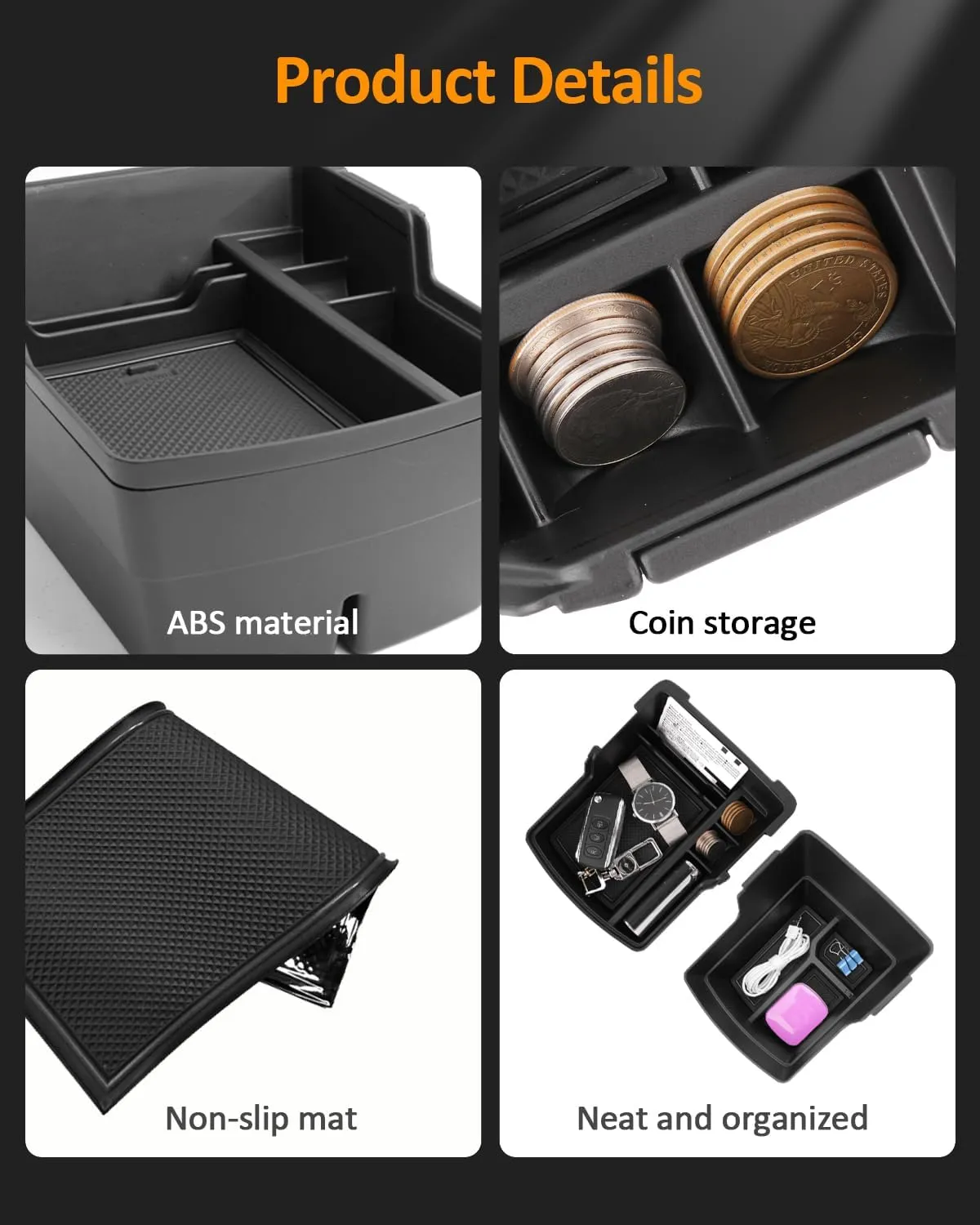 CDEFG Double Layer Armrest Storage Box for Hyundai Kona 2024 2025 Center Console Organizer Tray - 2Pcs