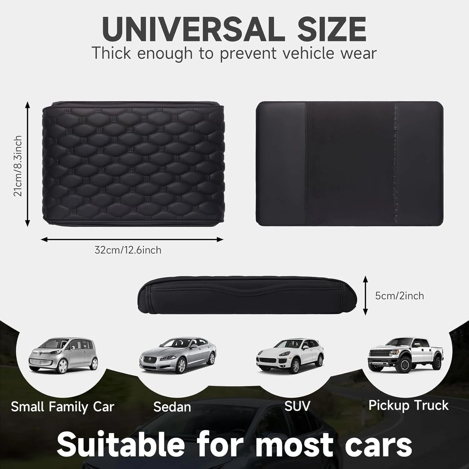 Center Console Armrest Cover, Universal Leather Waterproof Armrest Seat Box Cover Protector, Car Armrest Cover Cushion with 2 Storage Bags(Black) (Gray)