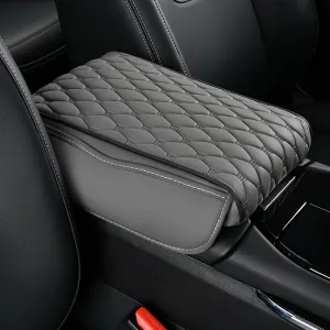 Center Console Armrest Cover, Universal Leather Waterproof Armrest Seat Box Cover Protector, Car Armrest Cover Cushion with 2 Storage Bags(Black) (Gray)