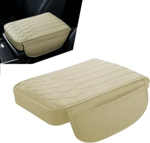Center Console Cover, Car Center Console Cushion, Armrest Cover with 2 Storage Bags, PU Leather Center Console Lid Protector, Universal Car Interior Accessories for Most Vehicles (Beige)