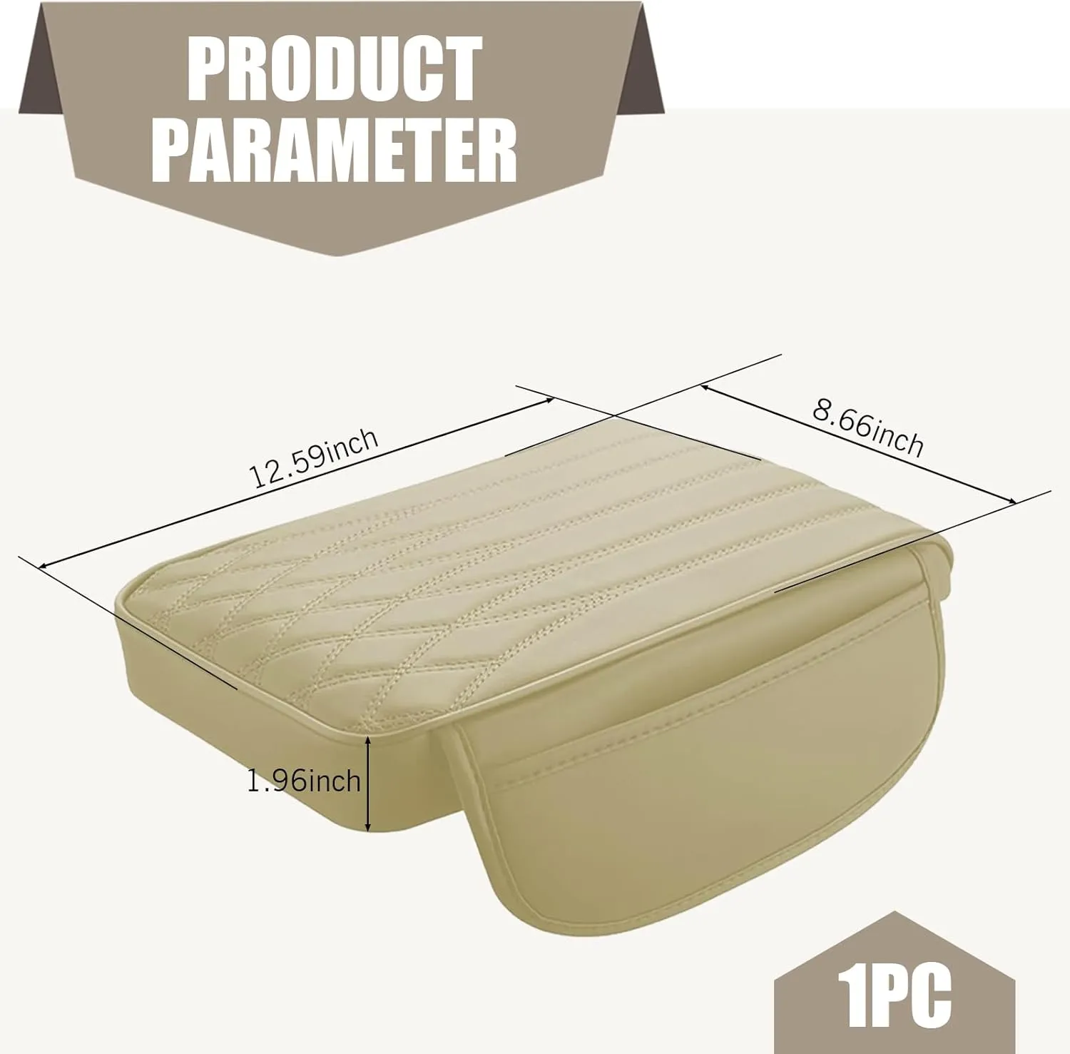 Center Console Cover, Car Center Console Cushion, Armrest Cover with 2 Storage Bags, PU Leather Center Console Lid Protector, Universal Car Interior Accessories for Most Vehicles (Beige)