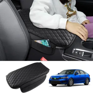 Center Console Cover for Honda Civic 2022 2023 2024 2025 Accesories 11th Gen Armrest Cover Cushion Pad Civic Middle Console Cover Leather Armrest Seat Box Protector with Pockets Storage Bag