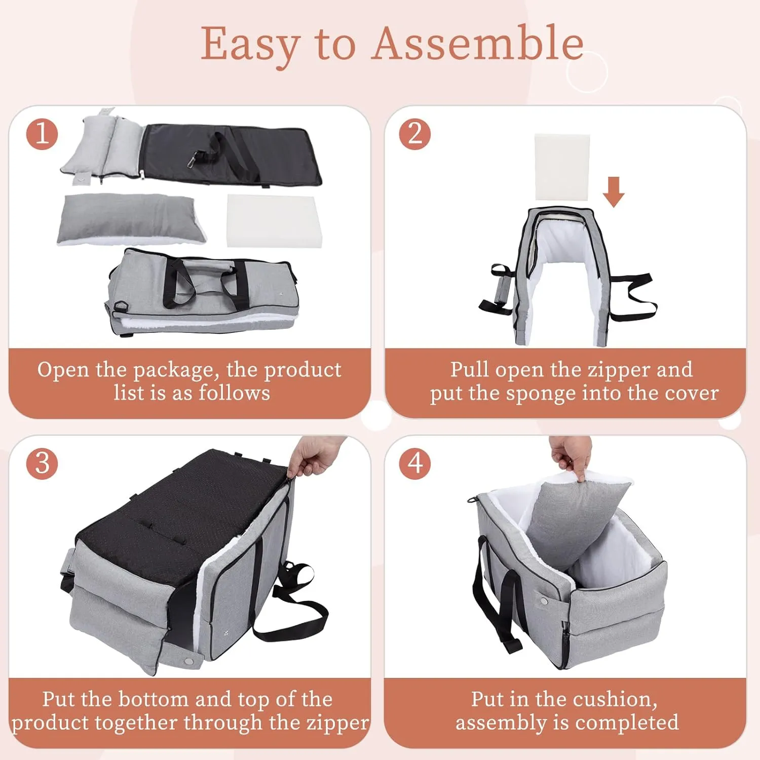 Center Console Dog Car Seat for Small Dogs Up to 12lbs, Detachable Armrest Pet Car Seat, Portable Middle Console Dog Booster Car Seat with Adjustable Straps, Storage Pocket & Safety Leash