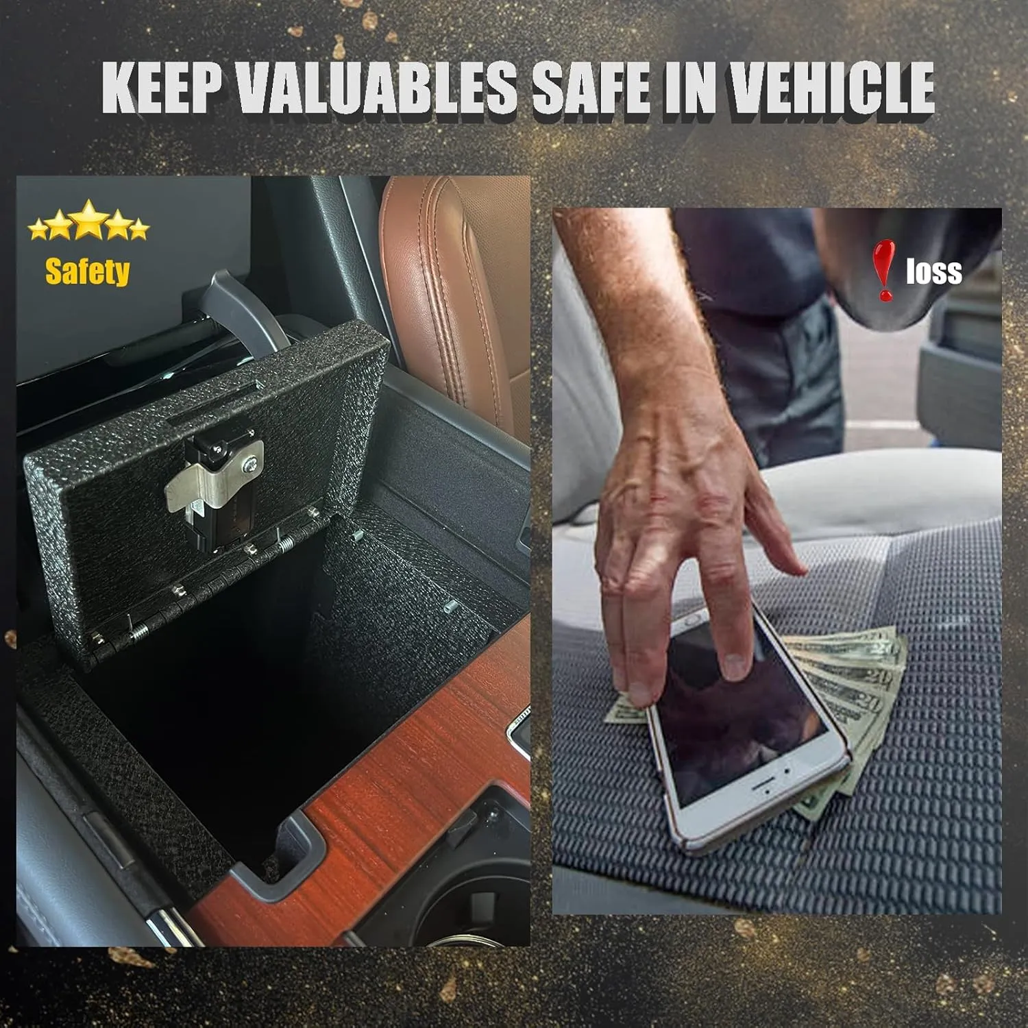 Center Console Gun Safe - Console Gun Vault Compatible with Chevrolet Silverado/GMC Sierra 1500 2019-2022, NOT FIT 2022 Refreshed Model (4 Digit Lock with Key)