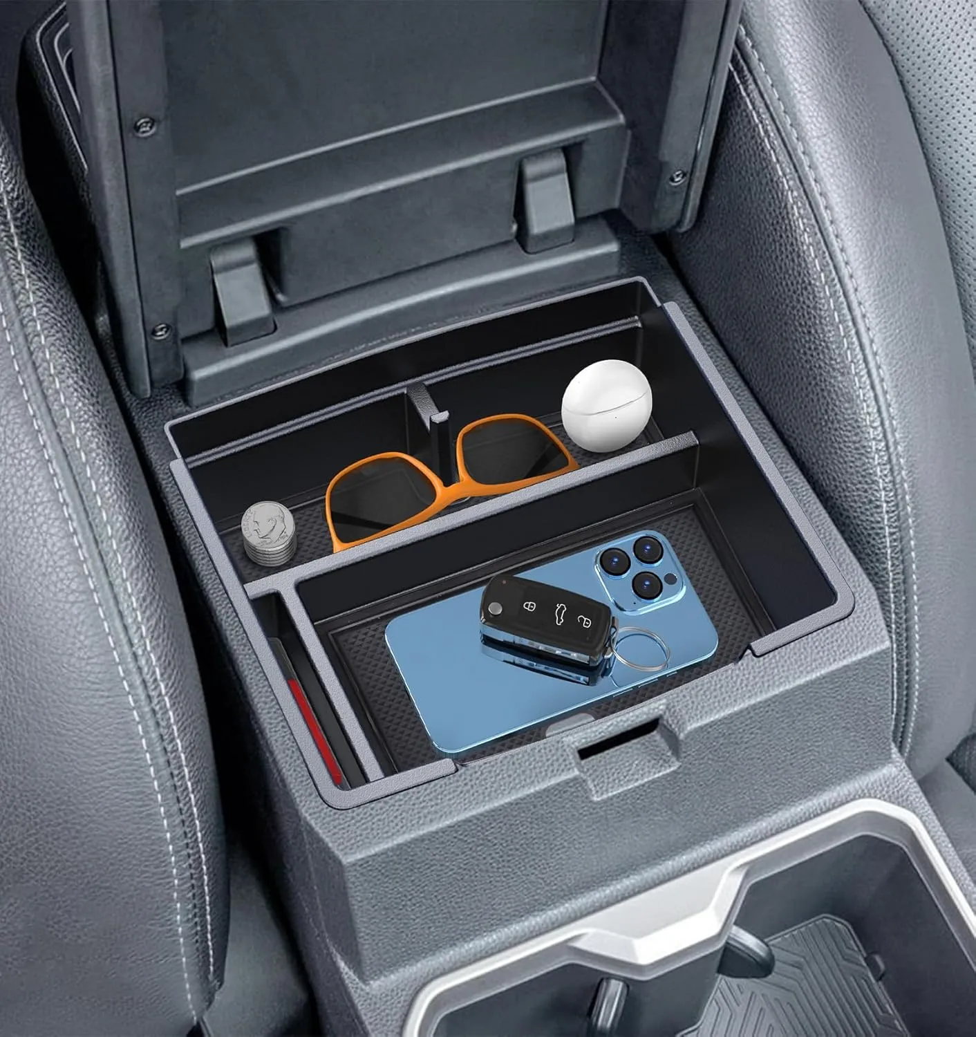 Center Console Organizer Compatible with 2024 2025 Toyota Tacoma (4th Gen) Accessories, Interior Insert Magnet Armrest Box Hidden Secondary Secret Privacy Storage Box Tray Coin Holder, 2 PCS