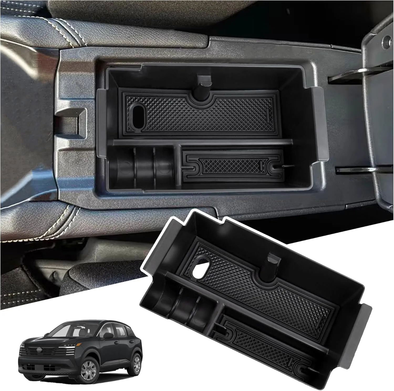Center Console Organizer Compatible with 2025 Nissan Kicks Interior Accessories, Armrest Storage Box Glove Organizer Tray Insert with Coin and Sunglasses Holder