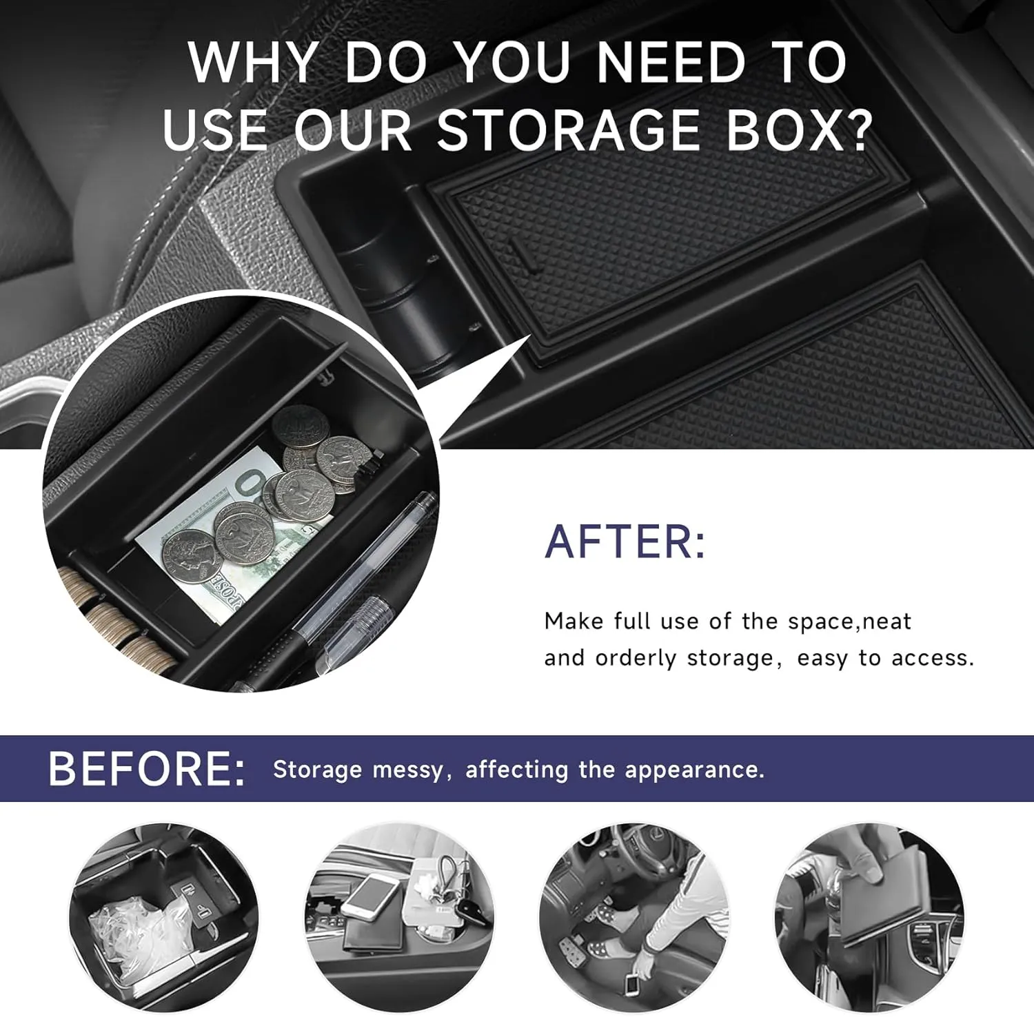 Center Console Organizer for Toyota Tacoma 2024 2025 Accessories Armrest Hidden Storage Box Secondary Insert Tray