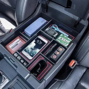 Center Console Organizer Full Cover Tray Compatible with Toyota Tundra 2014-2020 2021 Accessories, ABS Coin Holder Secondary Storage Box Insert Armrest Console Tray, Red