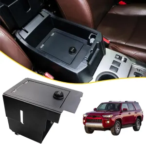 Center Console Organizer Gun Safe Storage Compatible with 2010-2020 TOYOTA 4RUNNER Interior Accessories Console Gun Vault Security Lock Box Armrest Tray, 3-Digit Combination Lock