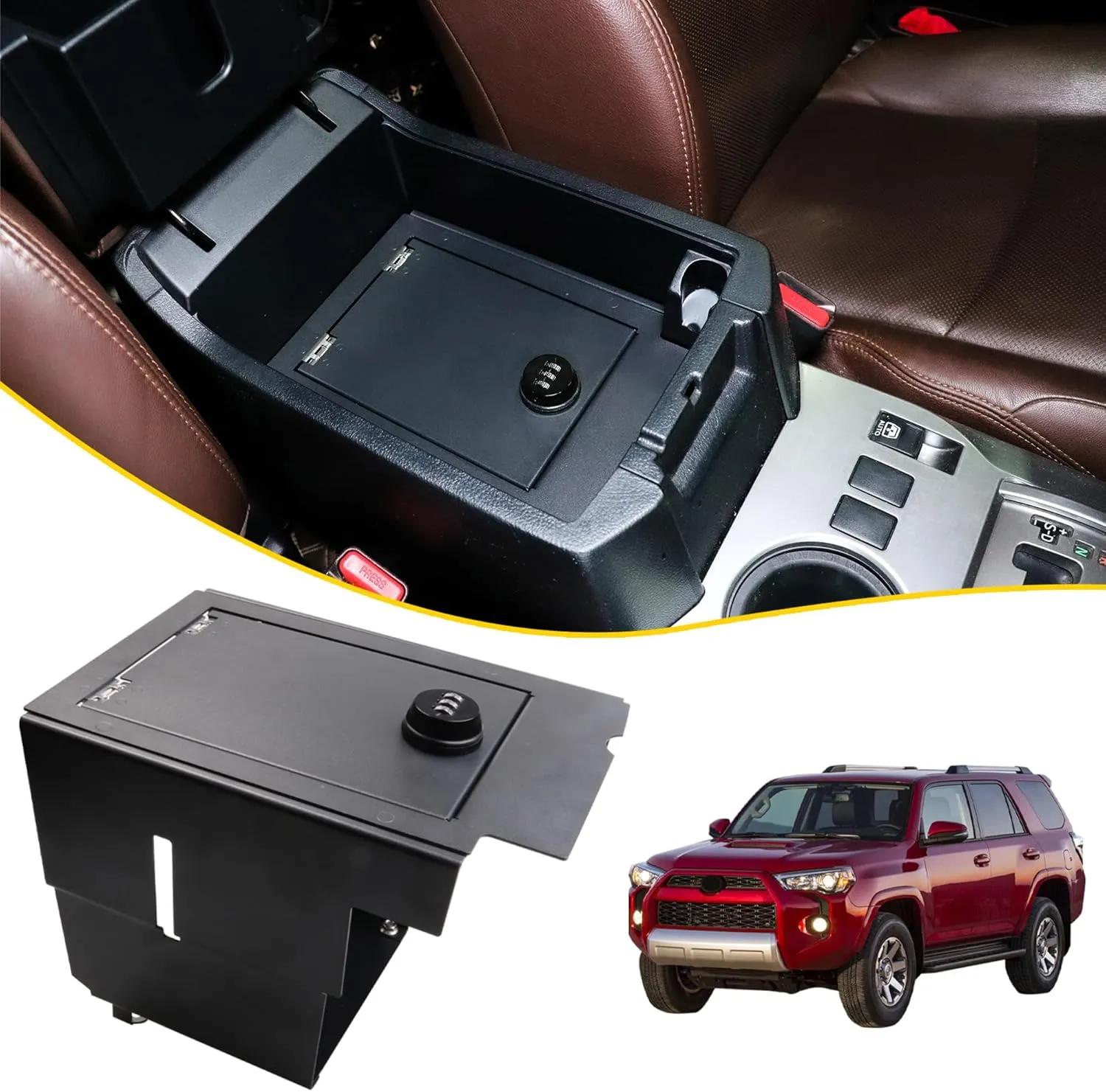 Center Console Organizer Gun Safe Storage Compatible with 2010-2020 TOYOTA 4RUNNER Interior Accessories Console Gun Vault Security Lock Box Armrest Tray, 3-Digit Combination Lock